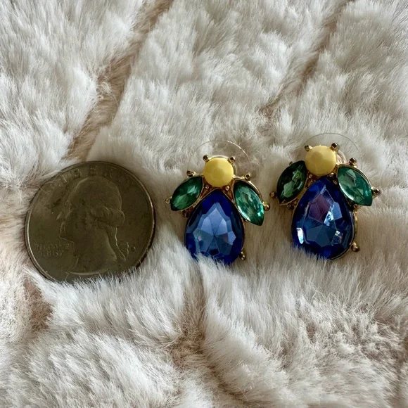 Blue Teardrop Statement Earrings with Green Accents - Picture 4 of 4